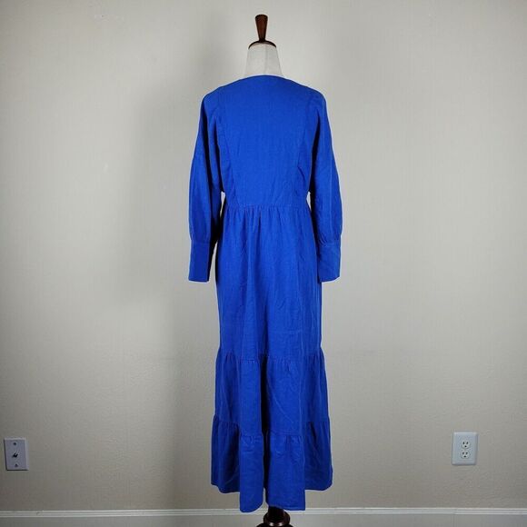 Zara Dress Womens XS Blue Cobalt Linen .Long Midi Tiered Boho Ruffles - Picture 4 of 7